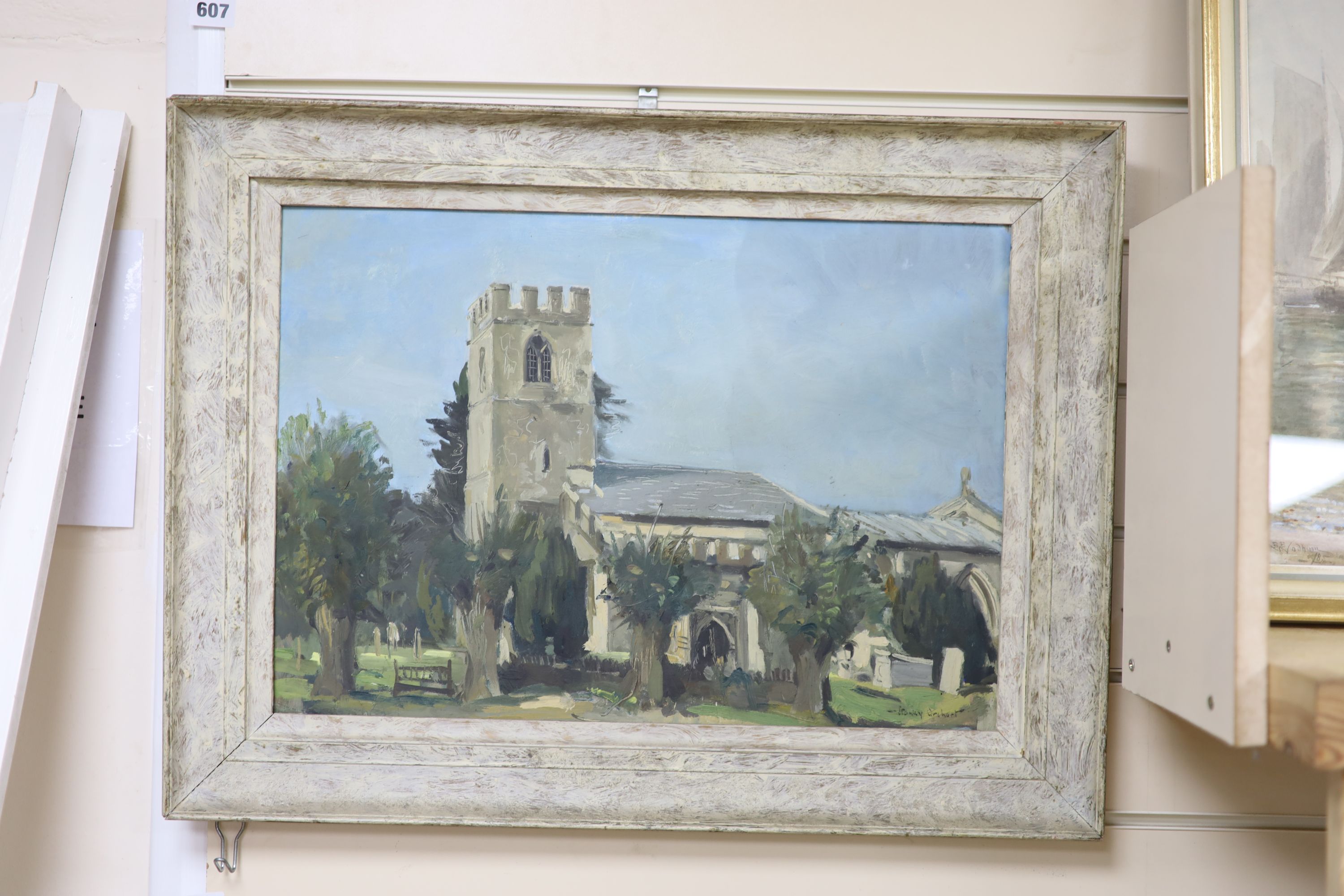Stanley Orchart (1920-2005), oil on canvas board, View of a church, signed, 35 x 50cm
